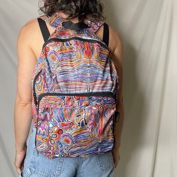 New Warlukurlangu abstract psychedelic print packable fold-up backpack travel - Picture 16 of 17